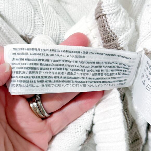 Hollister Cable Knit Striped Half Quarter Zip Oversized Collared Sweater Tan M - Picture 8 of 10